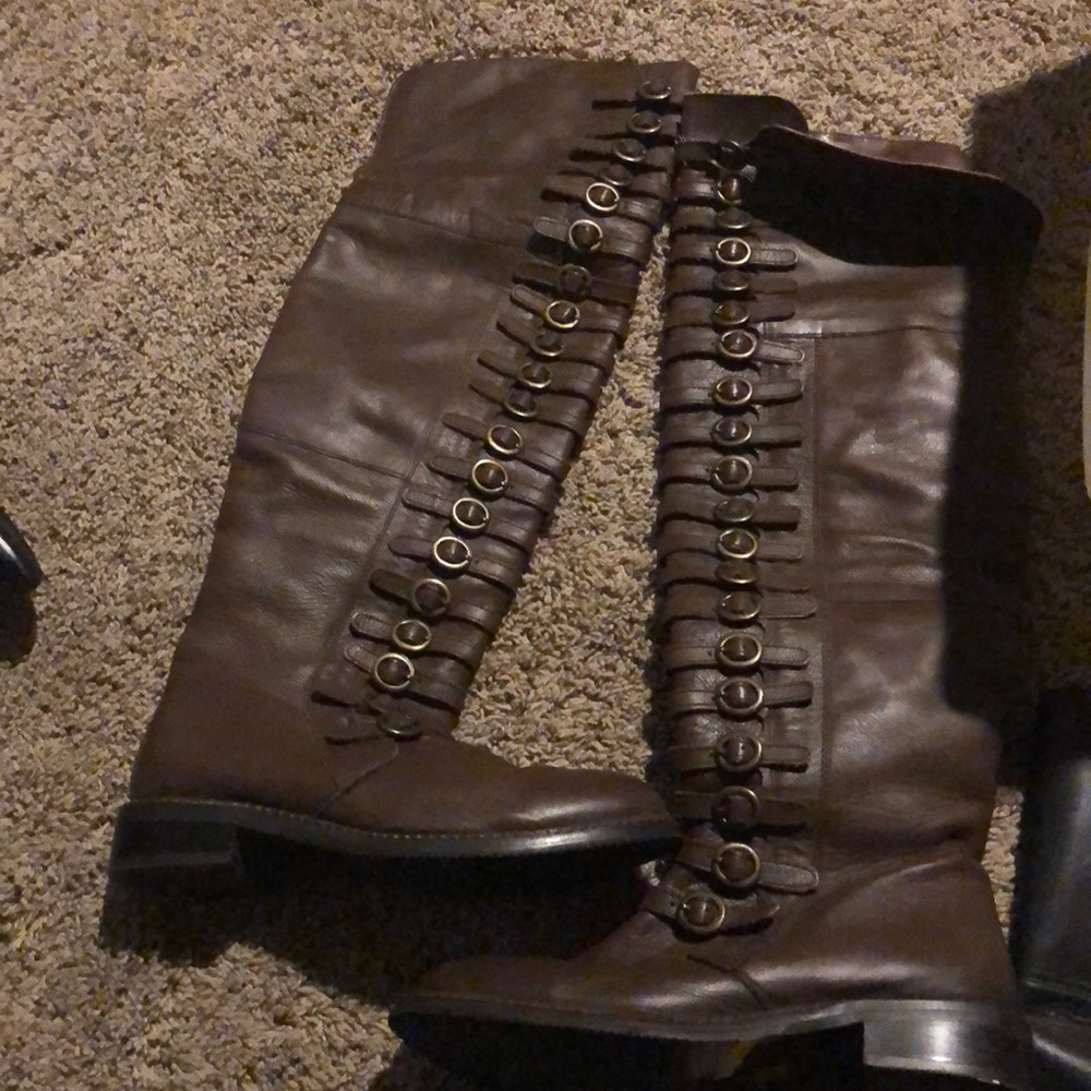 Over the knee brown leather boots